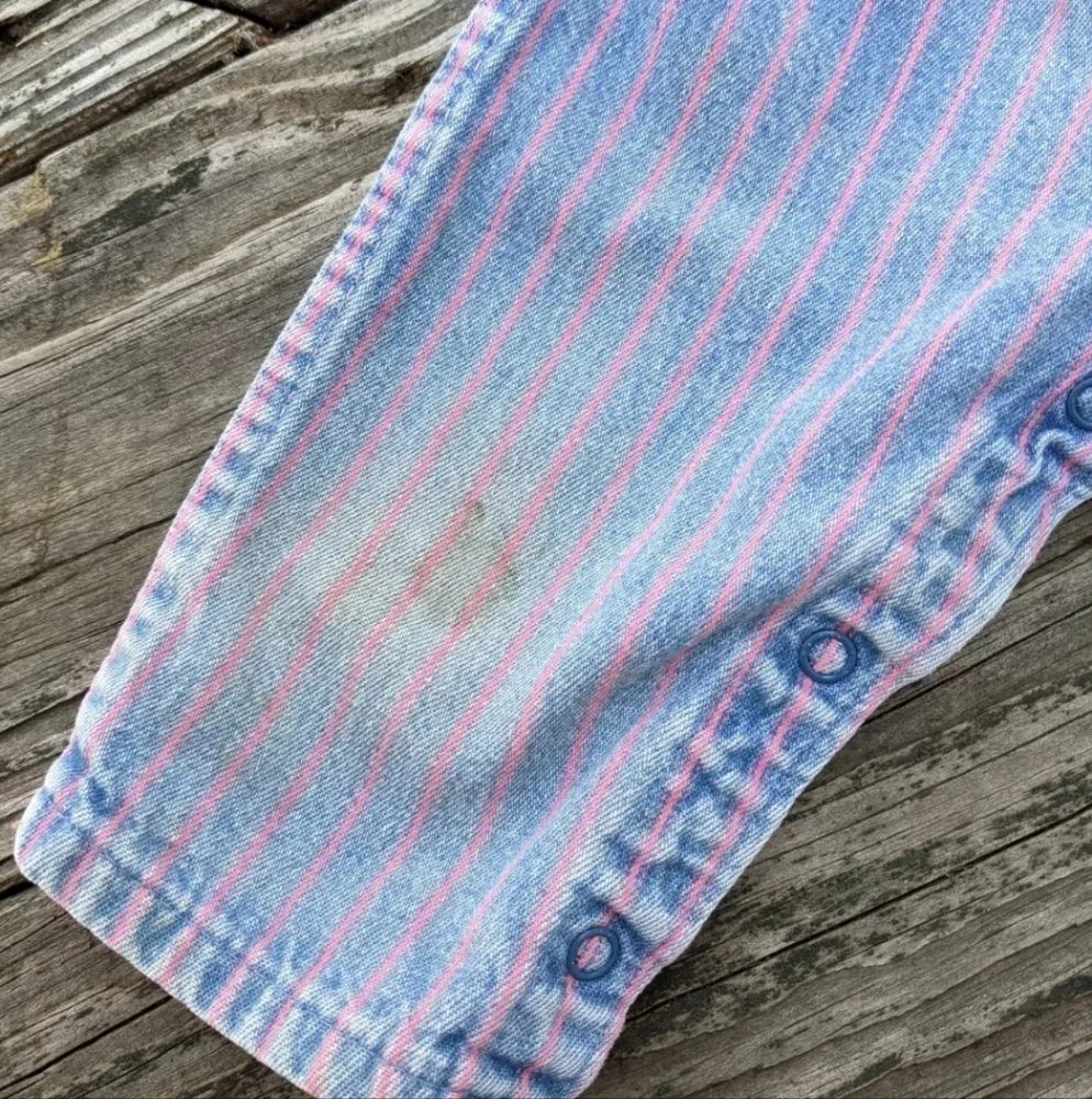 Vintage Oshkosh B'Gosh 6/9 M Vestbak Overalls Striped Denim Blue Pink